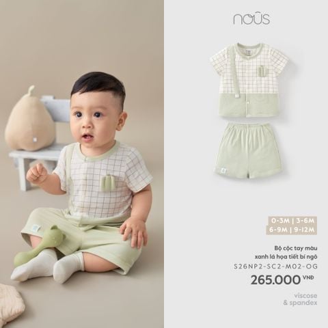  Bộ cộc tay màu xanh lá họa tiết bí ngô M02 