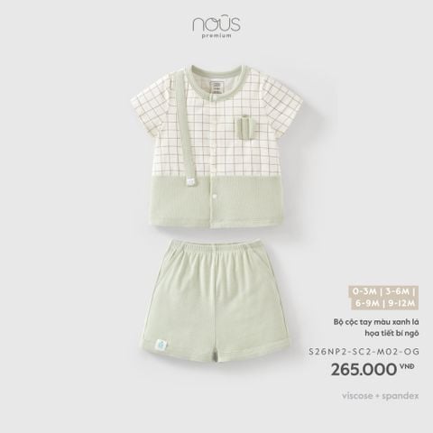  Bộ cộc tay màu xanh lá họa tiết bí ngô M02 