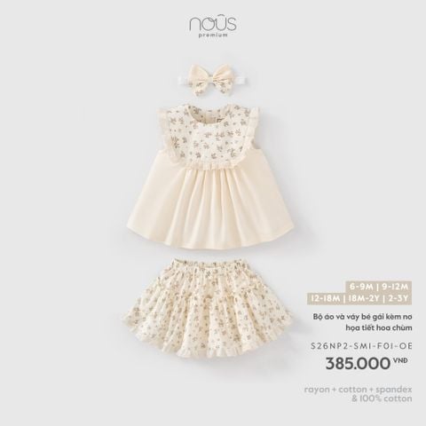  Bộ áo và váy bé gái kèm nơ họa tiết hoa chùm F01 