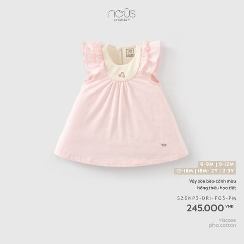  Váy xòe bèo cánh màu hồng thêu họa tiết 