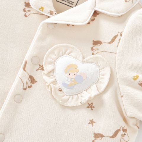  Bộ pyjama cộc tay màu be họa tiết con ngựa phối trái tim 