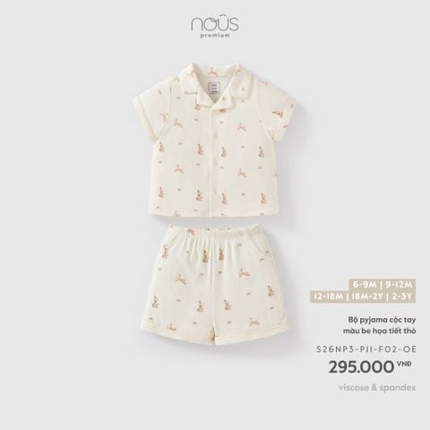  Bộ pyjama cộc tay màu be họa tiết thỏ F02 