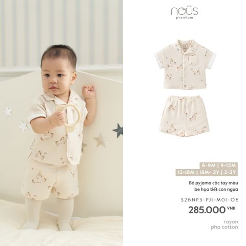  Bộ pyjama cộc tay màu be họa tiết con ngựa 