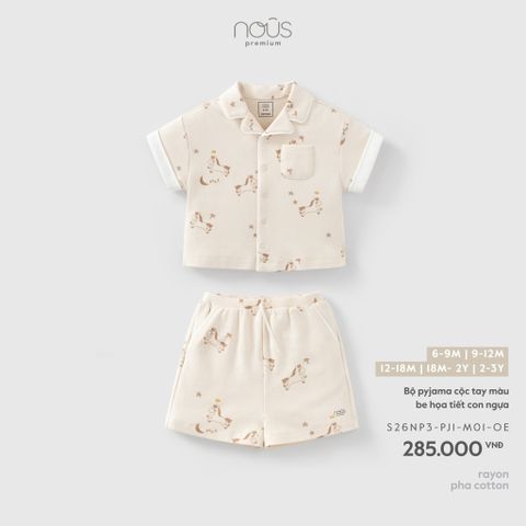  Bộ pyjama cộc tay màu be họa tiết con ngựa 