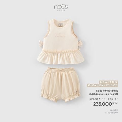  Bộ ba lỗ màu cam be nhồi bông vây cá in họa tiết 