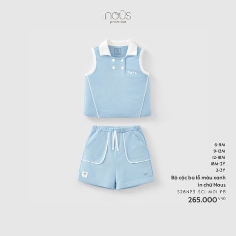  Bộ cộc ba lỗ màu xanh in chữ Nous 