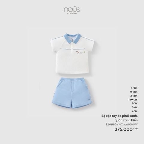  Bộ cộc tay áo phối xanh, quần xanh biển 