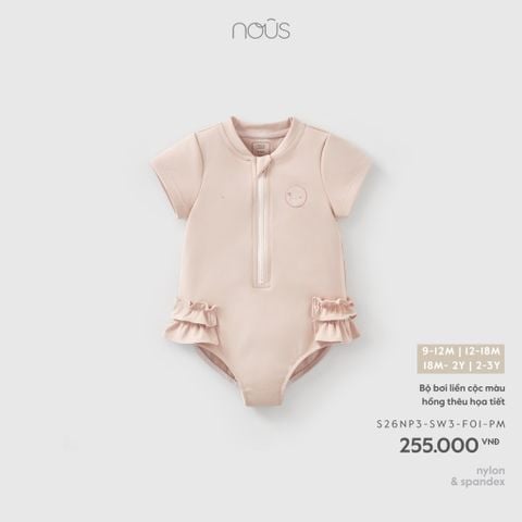  Bộ bơi liền cộc màu hồng thêu họa tiết 