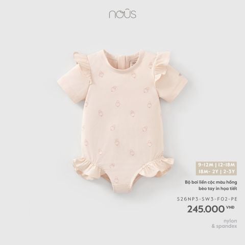  Bộ bơi liền cộc màu hồng bèo tay in họa tiết 