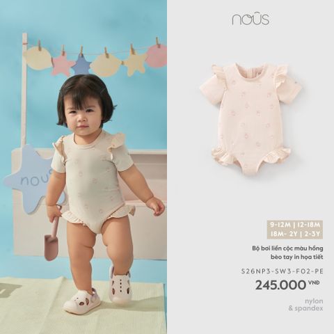  Bộ bơi liền cộc màu hồng bèo tay in họa tiết 