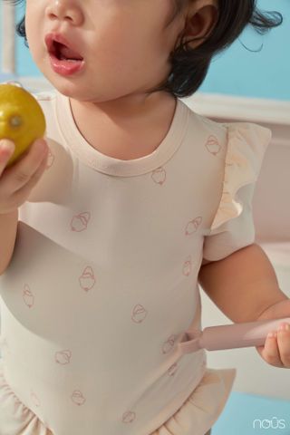  Bộ bơi liền cộc màu hồng bèo tay in họa tiết 