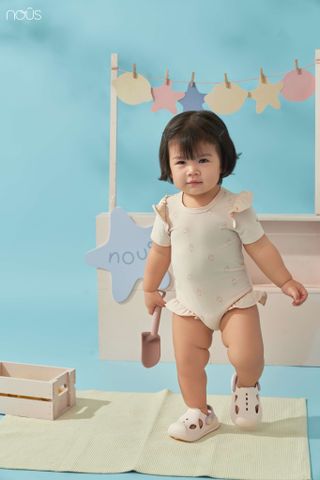  Bộ bơi liền cộc màu hồng bèo tay in họa tiết 