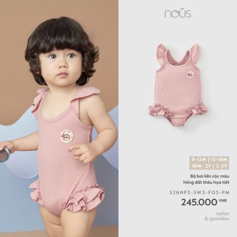  Bộ bơi liền cộc màu hồng đất thêu họa tiết 