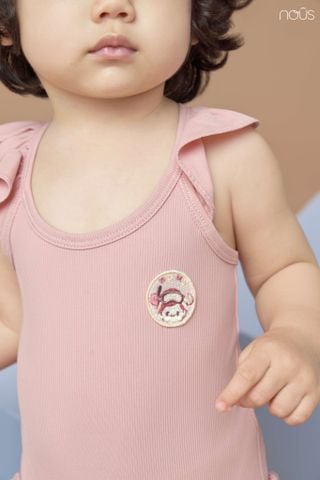  Bộ bơi liền cộc màu hồng đất thêu họa tiết 