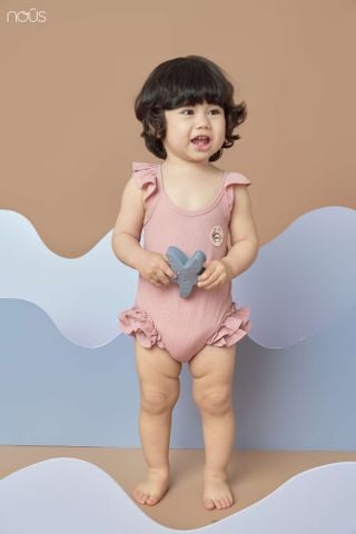  Bộ bơi liền cộc màu hồng đất thêu họa tiết 