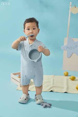  Bộ bơi liền cộc màu xanh biển in họa tiết 