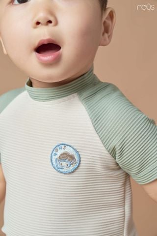  Bộ cộc tay màu be phối xanh thêu họa tiết 