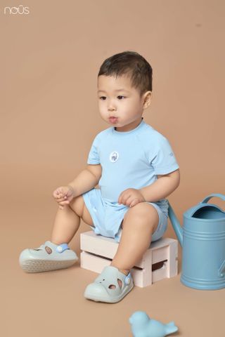  Bộ cộc tay màu xanh biển in thêu họa tiết 