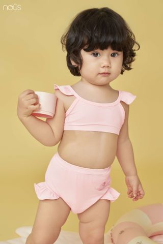  Bộ bơi hai dây màu hồng thêu patch 