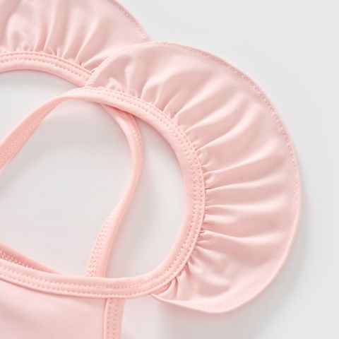  Bộ bơi hai dây màu hồng phối sọc thêu patch 