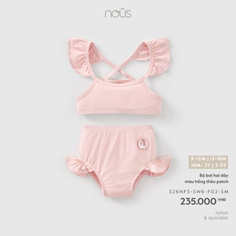  Bộ bơi hai dây màu hồng thêu patch 