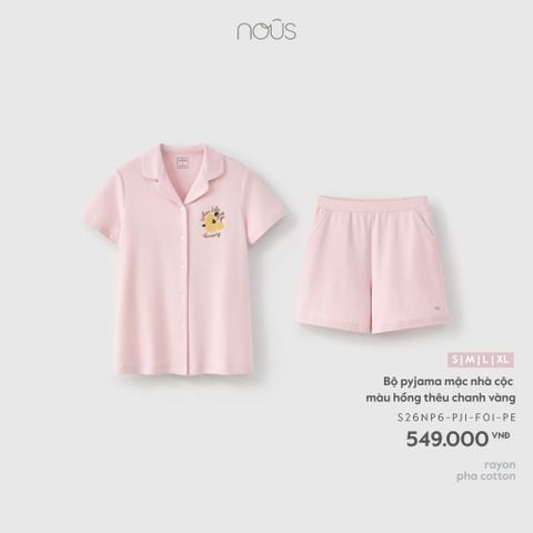 Bộ pyjama mặc nhà cộc màu hồng thêu chanh vàng 