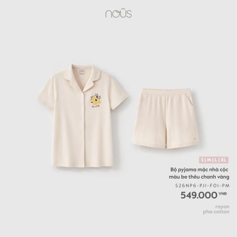 Bộ pyjama mặc nhà cộc màu be thêu chanh vàng 