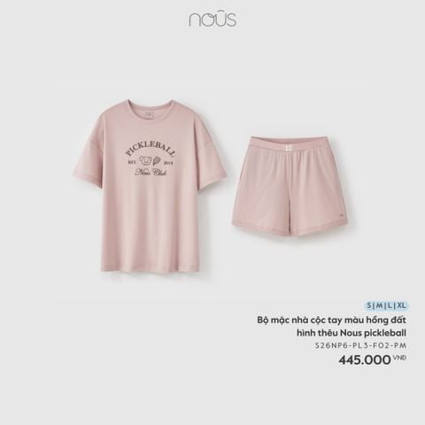  Bộ mặc nhà cộc tay màu hồng đất hình thêu Nous pickleball 