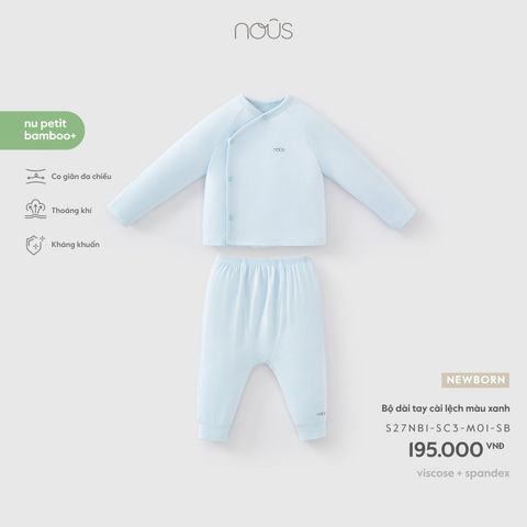  Bộ dài tay cài lệch màu xanh NB 