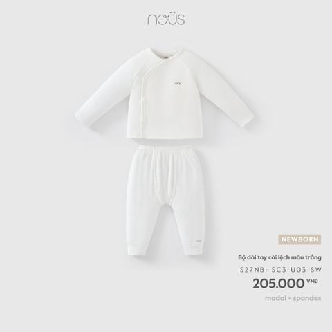  Bộ dài tay cài lệch màu trắng NB 