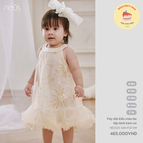  Váy dài kiểu màu be lấp lánh kèm nơ 