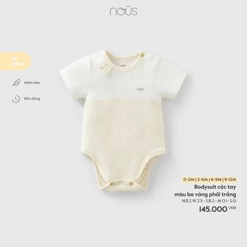  Bodysuit cộc tay màu be vàng phối trắng 
