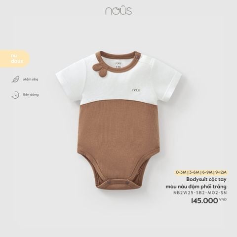  Bodysuit cộc tay màu nâu đậm phối trắng 