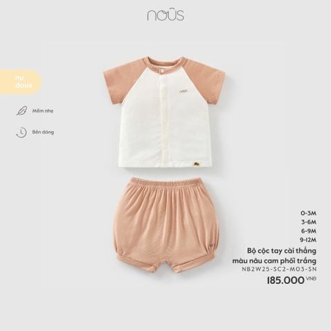  Bộ cộc tay cài thẳng màu nâu cam phối trắng 
