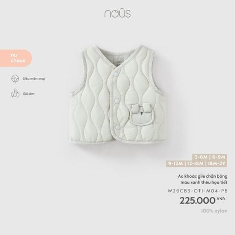  Áo khoác gile trần bông màu xanh thêu họa tiết 