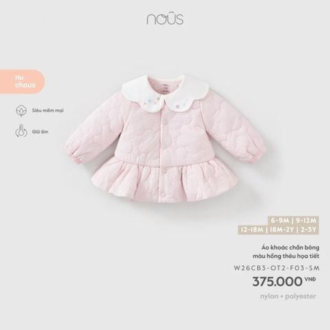  Áo khoác chần bông màu hồng thêu họa tiết 