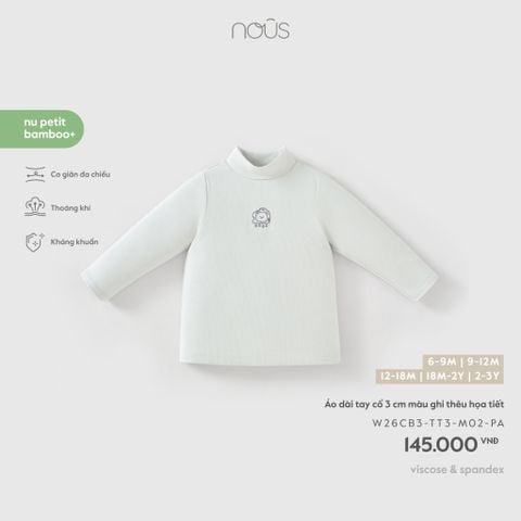  Áo dài tay cổ 3 cm màu ghi thêu họa tiết M02 