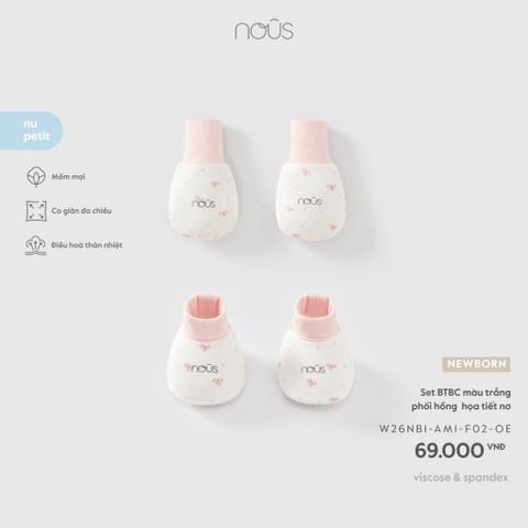  Set BTBC màu trắng phối hồng họa tiết nơ F02 