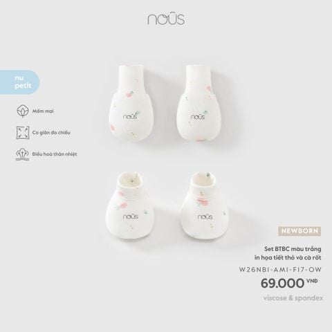  Set BTBC màu trắng in họa tiết thỏ và cà rốt 