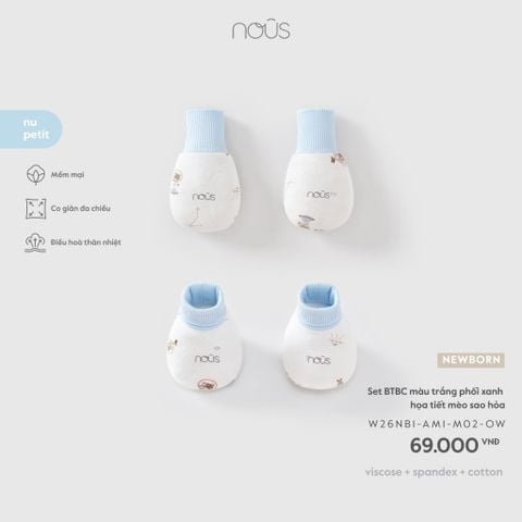  Set BTBC màu trắng phối xanh họa tiết mèo sao hỏa M02 