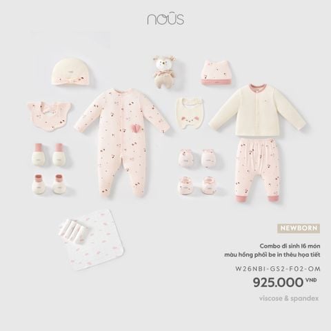  Combo đi sinh 16 món màu hồng phối be in thêu họa tiết F02 