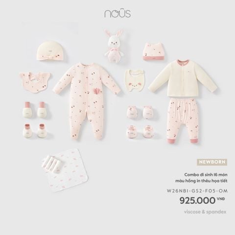  Combo đi sinh 16 món màu hồng in thêu họa tiết F05 