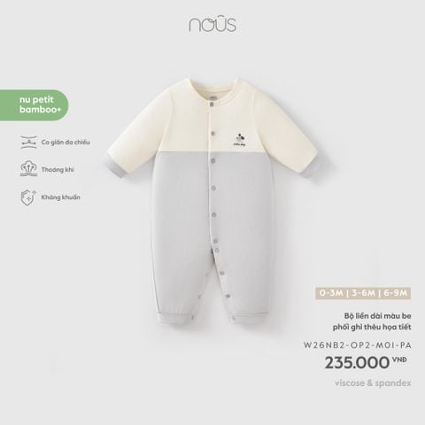  Bộ liền dài màu be phối ghi thêu họa tiết M01 