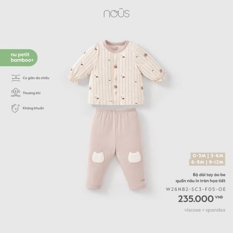  Bộ dài tay áo be quần nâu in tràn họa tiết 