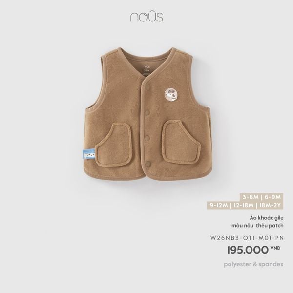  Áo khoác gile màu nâu thêu patch M01 