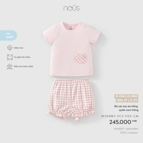  Bộ cộc tay áo hồng quần caro hồng 