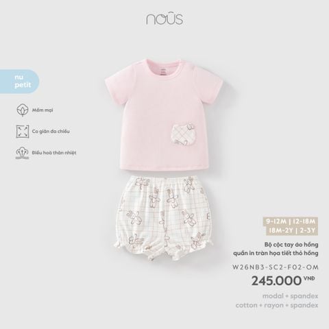  Bộ cộc tay áo hồng quần in tràn họa tiết thỏ hồng 