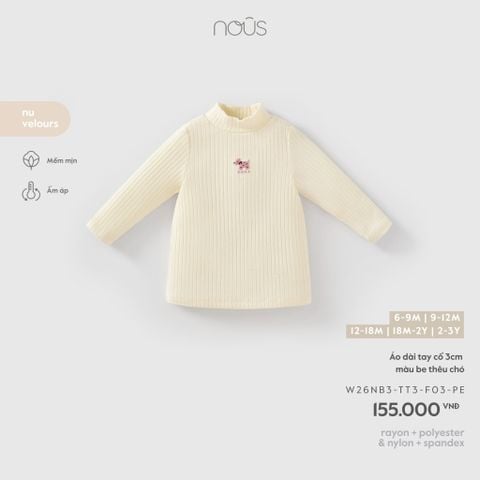  Áo dài tay cổ 3cm màu be thêu chó 