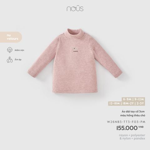  Áo dài tay cổ 3cm màu hồng thêu chó 