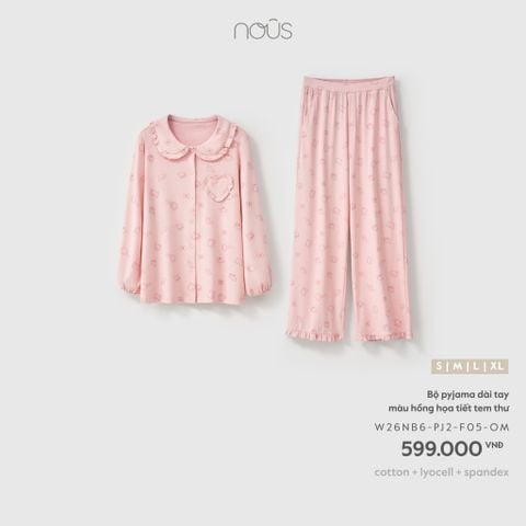  Bộ pyjama dài tay màu hồng họa tiết tem thư 
